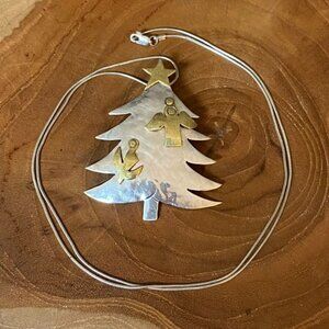 RETIRED Jeep Collins Christmas Tree Necklace, Sterling Silver and Brass